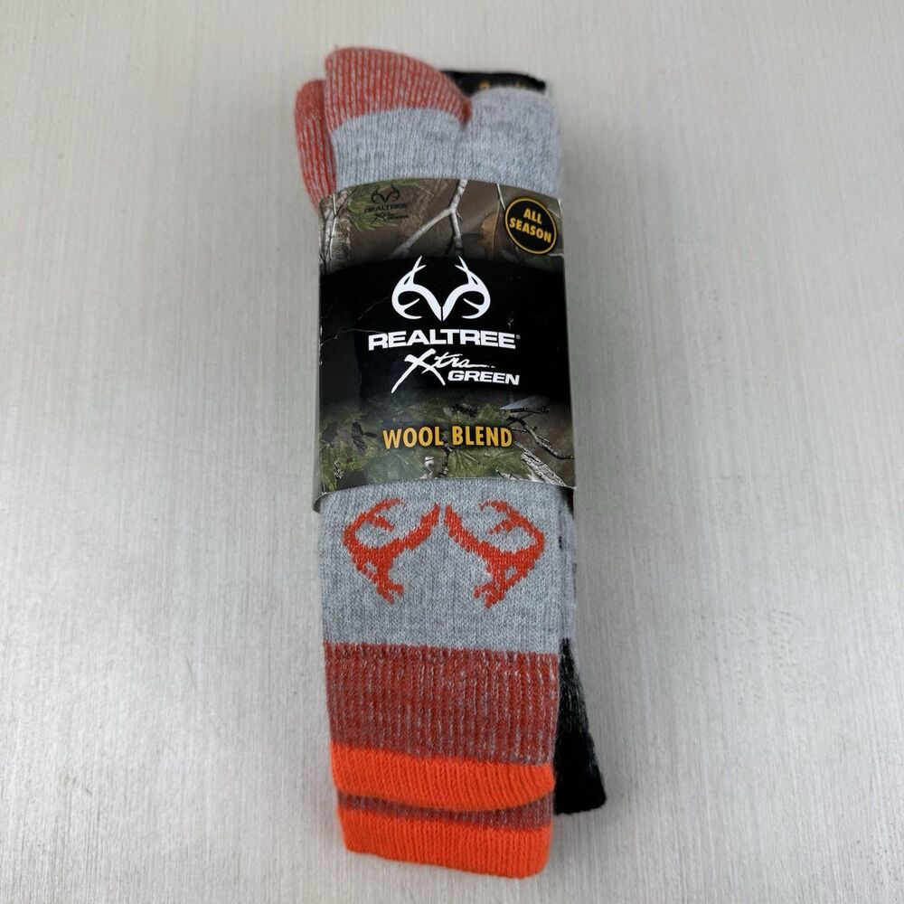 Realtree Xtra Green Crew Socks Mens Shoe Size 9-13 All Season 2 Pair Wool Blend